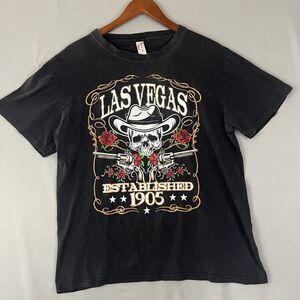 VINTAGE 1998 Las Vegas T Shirt Mens Large Black Cowboy Skeleton Outlaw Graphic
